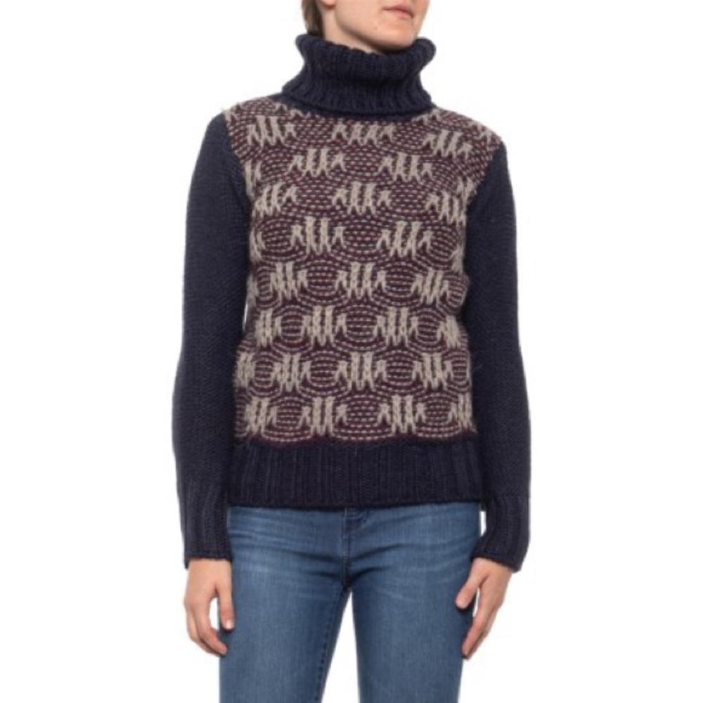 Aspen Women multi yarns navy turtleneck long sleeves sweater size S